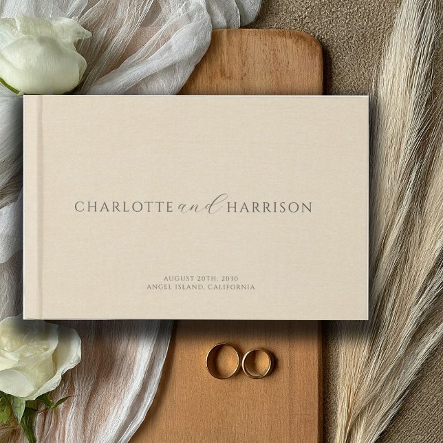 Personalised Wedding Monogram Cream Faux Linen  Guest Book (Creator Uploaded)