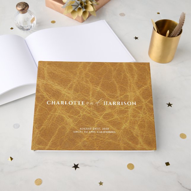 Personalised Wedding Monogram Faux Leather Camel Guest Book (Front Open)