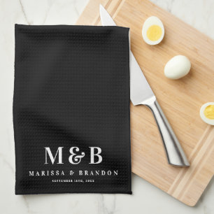 Personalised Wedding Monogram Initials Black Tea Towel