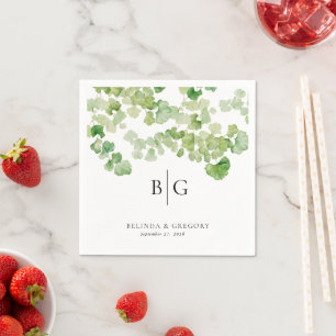 Personalised Wedding Monogram Watercolor Greenery Napkin