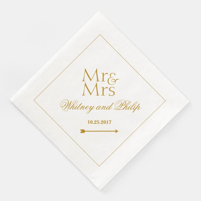 Personalised Wedding Mr Mrs Gold Napkin (Corner)