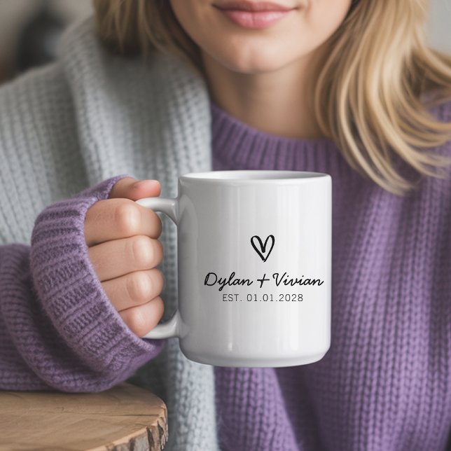 Personalised Wedding Mug Gift for Husband and Wife (Modern Minimalist Couple Mug – Bachelorette Party or Wedding Thank You Gift)