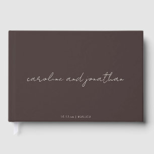 Personalised Wedding Name Ivory Brown Elegant Guest Book