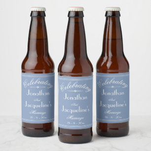 Personalised Wedding Names Chic Dusty Blue Beer Bottle Label