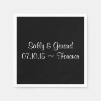 Personalised Wedding Napkin Black Back White Text