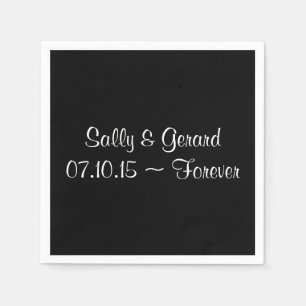 Personalised Wedding Napkin Black Back White Text