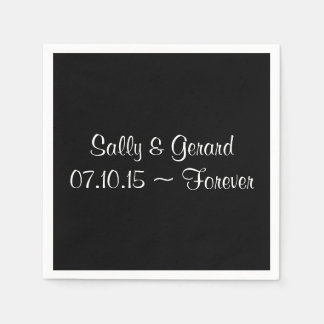 Personalised Wedding Napkin Black Back White Text