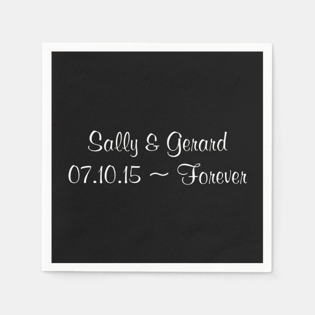 Personalised Wedding Napkin Black Back White Text (Front)