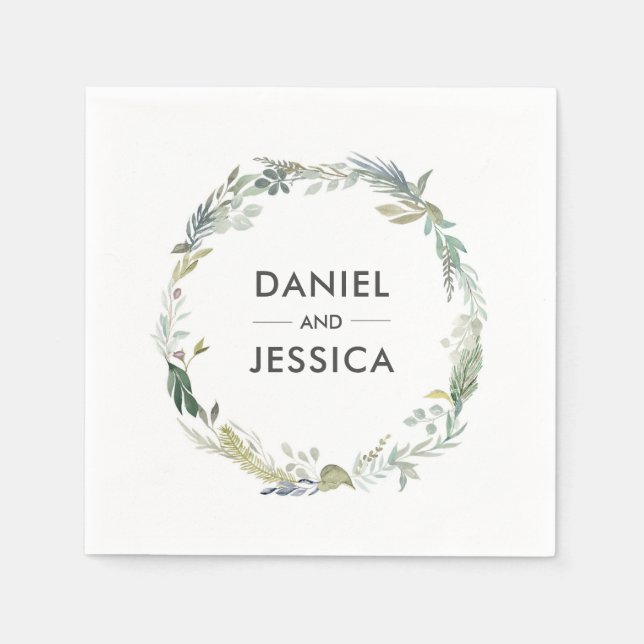 Personalised Wedding Napkin | green foliage (Front)