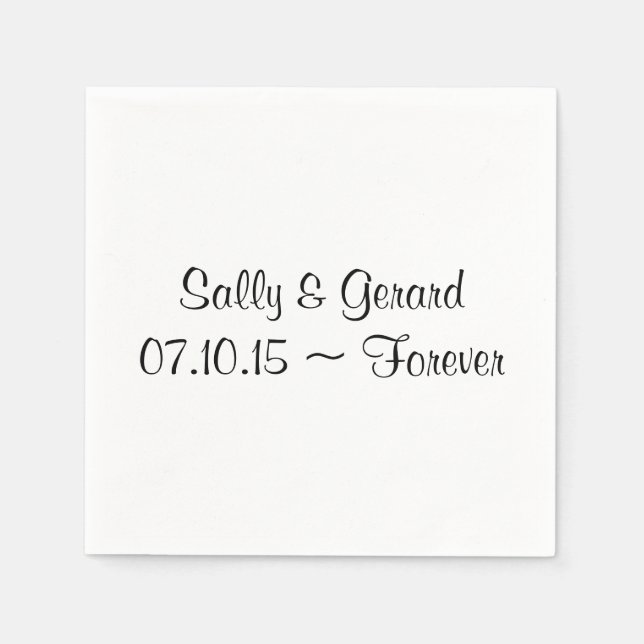Personalised Wedding Napkin White Back Black Text (Front)