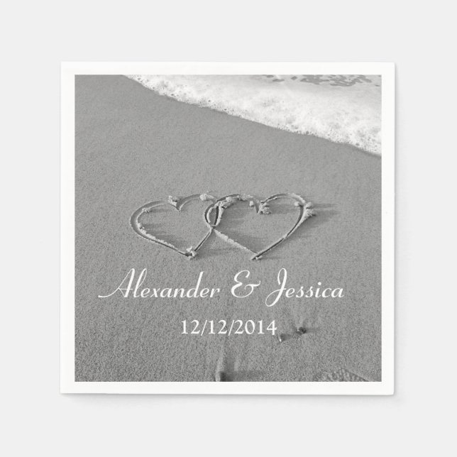 Personalised wedding napkins | drawn heart in sand (Front)