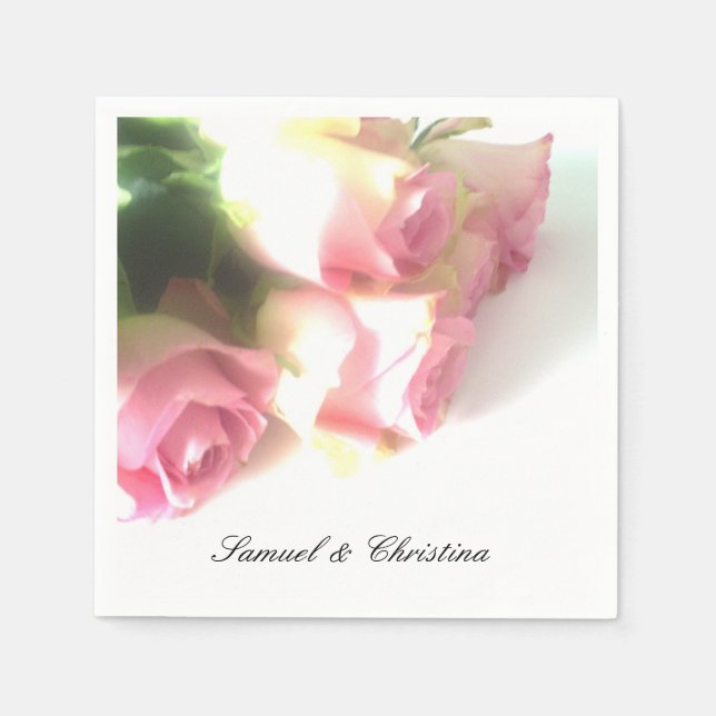 Personalised wedding napkins | elegant roses photo (Front)