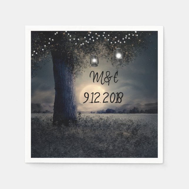 Personalised Wedding Napkins Moonlight and Lantern (Front)