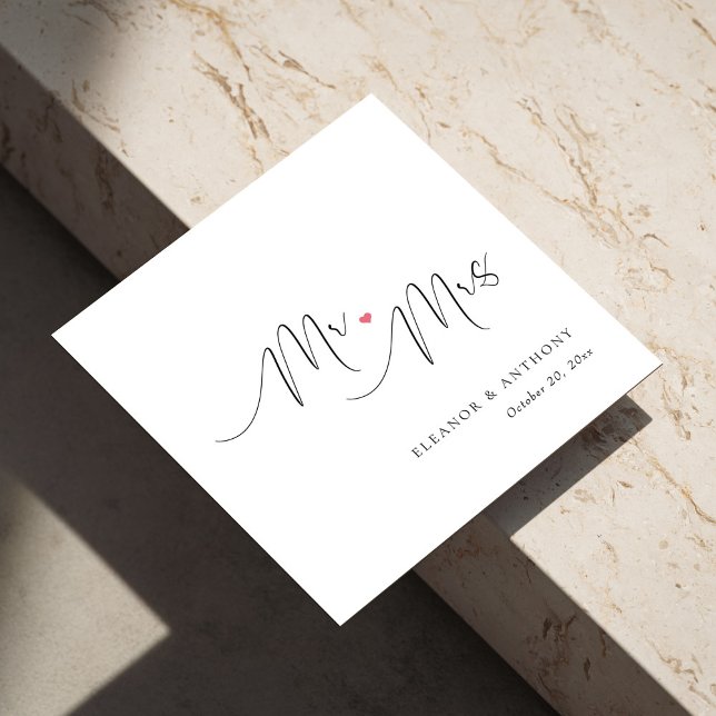 Personalised Wedding Napkins: Mr. and Mrs. Heart Napkin (Personalized Wedding Napkins: Mr. and Mrs. Heart Napkins)