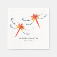 Personalised Wedding Napkins Red Dragonfly