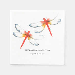 Personalised Wedding Napkins Red Dragonfly