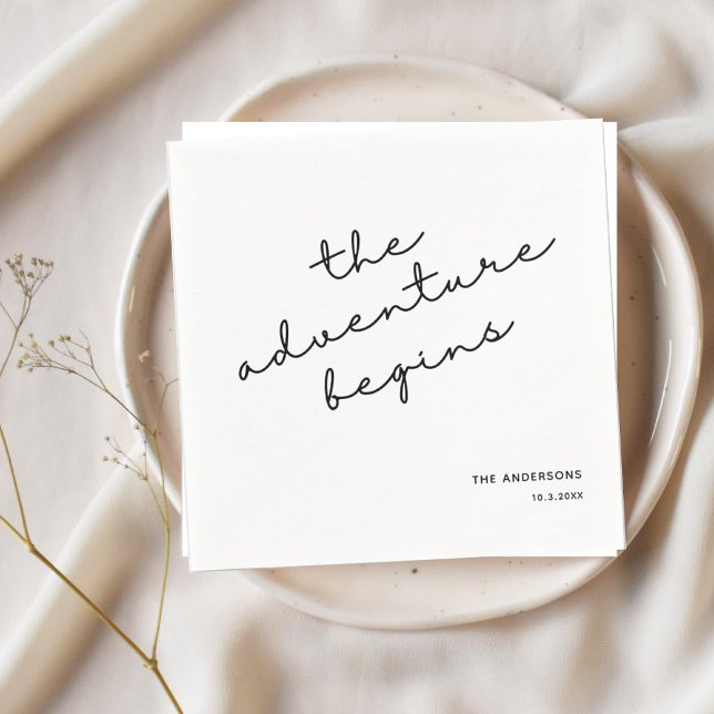 Personalised Wedding Napkins The Adventure Begins (The Adventure Begins Personalized Wedding Napkins for Cocktail Hour)