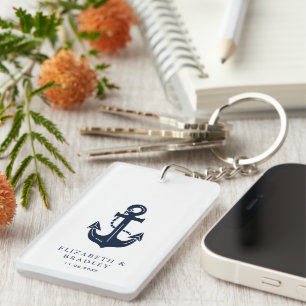 Personalised Wedding Nautical Navy Blue Anchor Key Ring