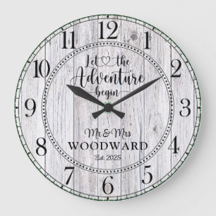 Personalised Wedding Newlyweds Adventure Begins Large Clock