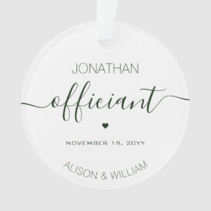 Personalised Wedding Officiant Dark Green Text Ornament