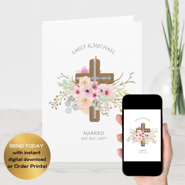 Personalised Wedding or Anniversary Floral Cross Card (Creator Uploaded)