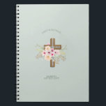 Personalised Wedding or Anniversary Floral Cross Notebook<br><div class="desc">Pretty floral cross item with three text fields to add names, date, occasions as required. ____________________________________________________________________________ 1. This item can be used for wedding, vow renewal, anniversary, engagement. ____________________________________________________________________________ 2. For assistance editing, matching items (see attached collection) custom design FOLLOW this store and CONTACT Designer LeahG via the tabs below....</div>