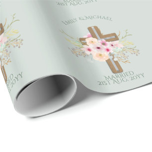 Personalised Wedding or Anniversary Floral Cross Wrapping Paper