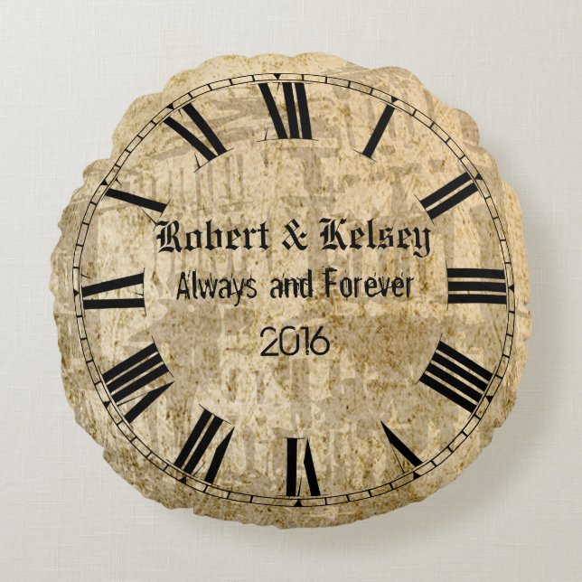 Personalised Wedding or Anniversary Round Cushion (Front)