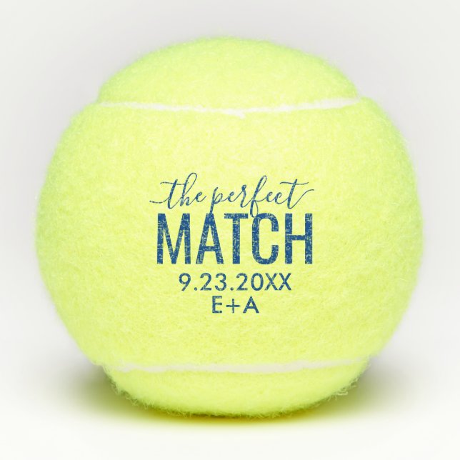 Personalised Wedding Perfect Match Blue Tennis Balls (Front)