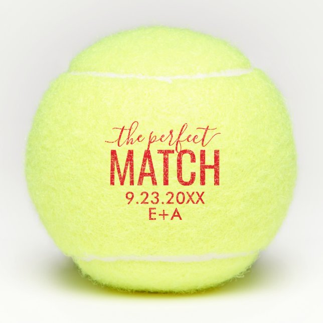 Personalised Wedding Perfect Match Red Tennis Balls (Front)