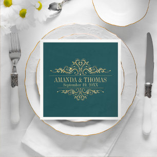 Personalised Wedding Petrol Green Elegant Napkin