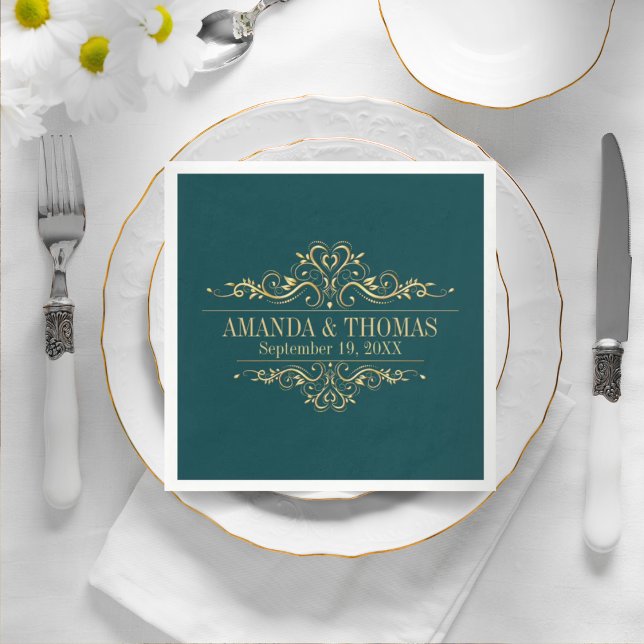 Personalised Wedding Petrol Green Elegant  Napkin (Creator Uploaded)