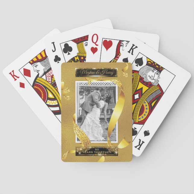 Personalised Wedding Photo 50th Golden Anniversary Playing Cards (Back)