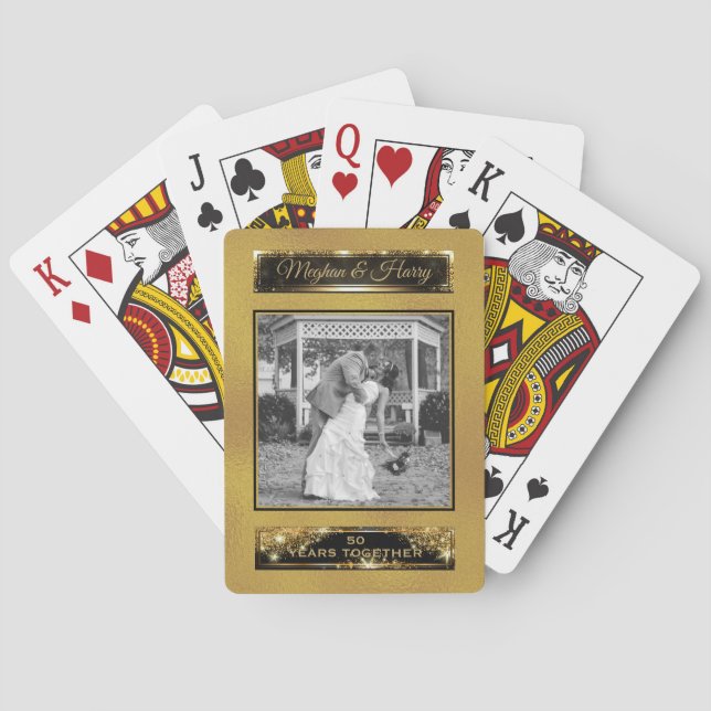Personalised Wedding Photo 50th Golden Anniversary Playing Cards (Back)