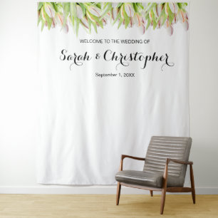 Personalised Wedding Photo Backdrop   Pink Tulips Tapestry