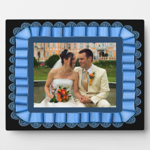 Personalised Wedding Photo Blue Lace Ribbon Frame