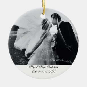 Personalised Wedding Photo Christmas Ceramic Tree Decoration
