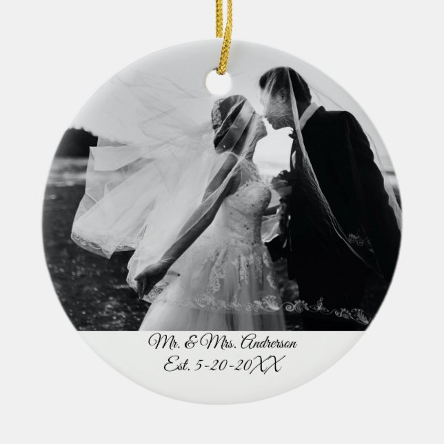 Personalised Wedding Photo Christmas Ceramic Tree Decoration (Front)