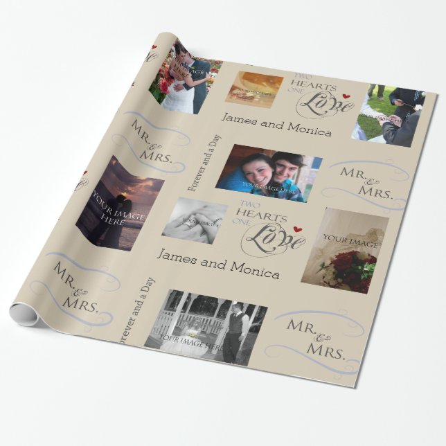 Personalised Wedding Photo Collage w/ CustomText Wrapping Paper (Unrolled)