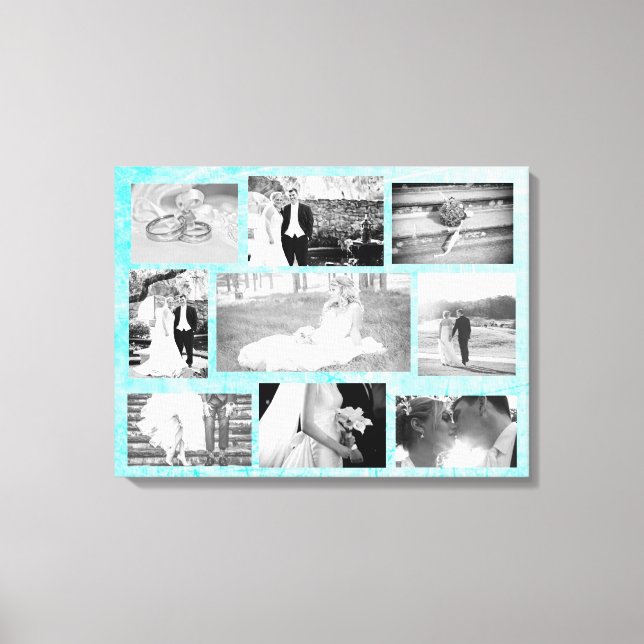 Personalised Wedding Photo Collage Wall Art Aqua (Front)