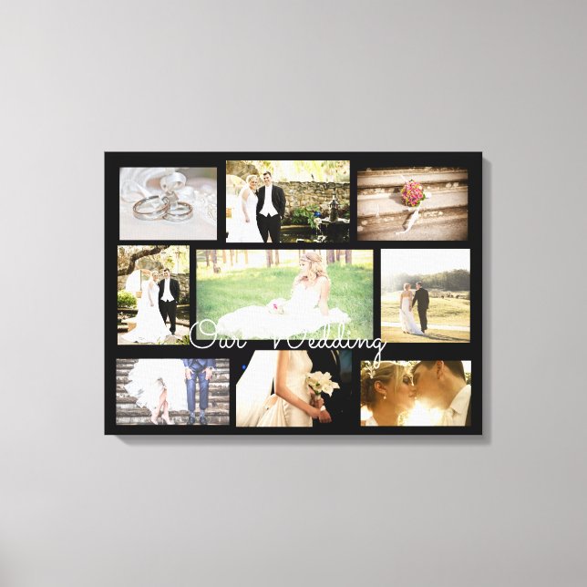 Personalised Wedding Photo Collage Wall Art Black (Front)