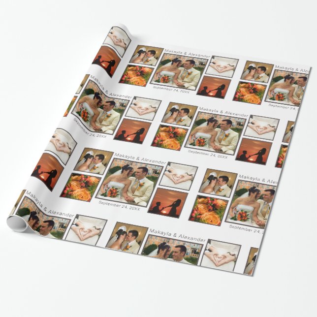 Personalised Wedding Photo Collage Wrapping Paper (Unrolled)