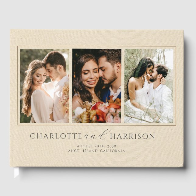 Personalised Wedding Photo Cream Faux Linen  Guest Book (Front)