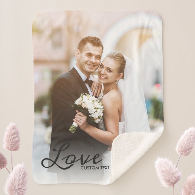 Personalised Wedding Photo Custom Love Script Text Sherpa Blanket (Creator Uploaded)