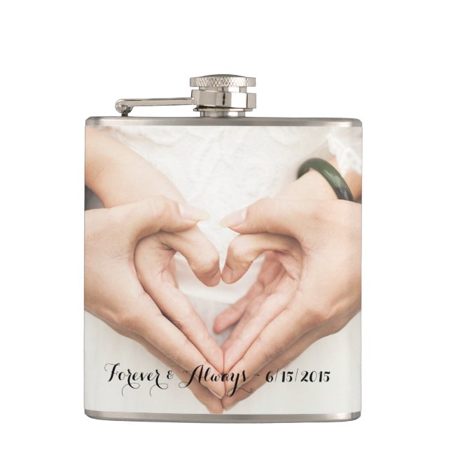 Personalised Wedding Photo Forever & Always Hip Flask (Front)