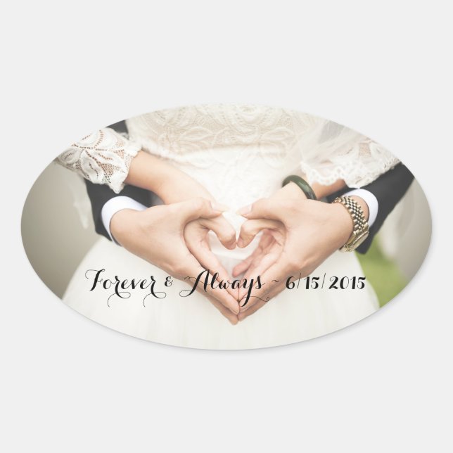 Personalised Wedding Photo Forever & Always Oval Sticker (Front)