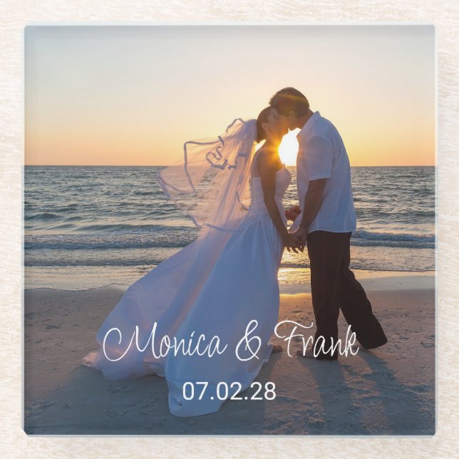 Personalised Wedding Photo Glass Coaster (Front)