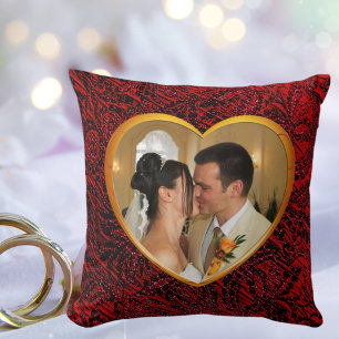Personalised Wedding Photo Gold Heart Frame Artsy Cushion