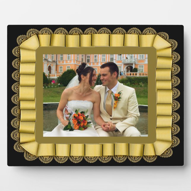 Personalised Wedding Photo Gold Lace Ribbon Frame (Front)
