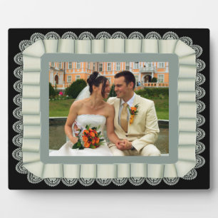 Personalised Wedding Photo Ivory Lace Ribbon Frame